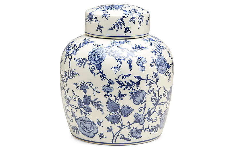 10" Arundel Round Ginger Jar, Blue/White | One Kings Lane