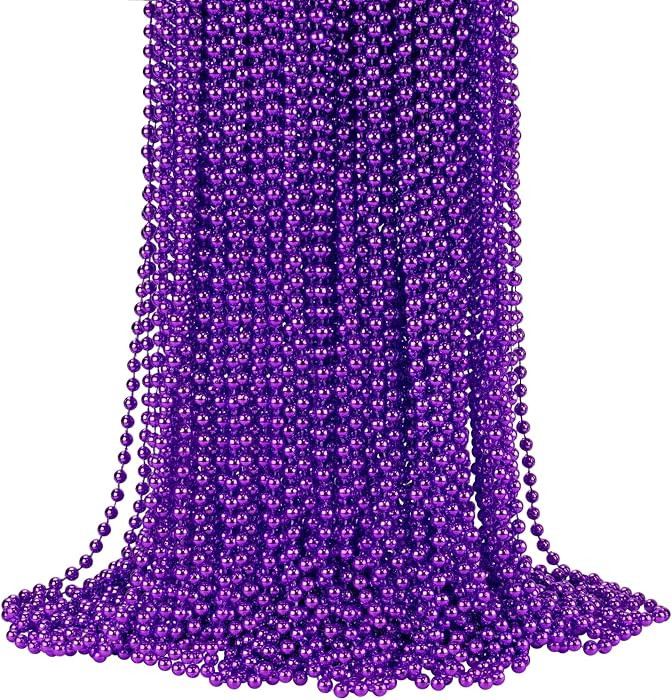 YAXINRUI 72 PCS Purple Bead Necklace, Purple Mardi Gras Beads, Halloween Necklaces, 33 Inch Round... | Amazon (US)