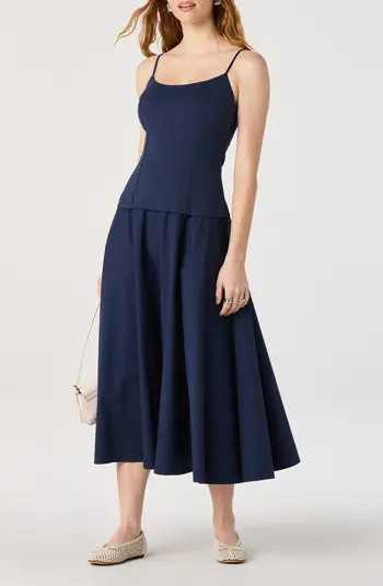 Cierra Mixed Media Fit & Flare Midi Dress | Nordstrom