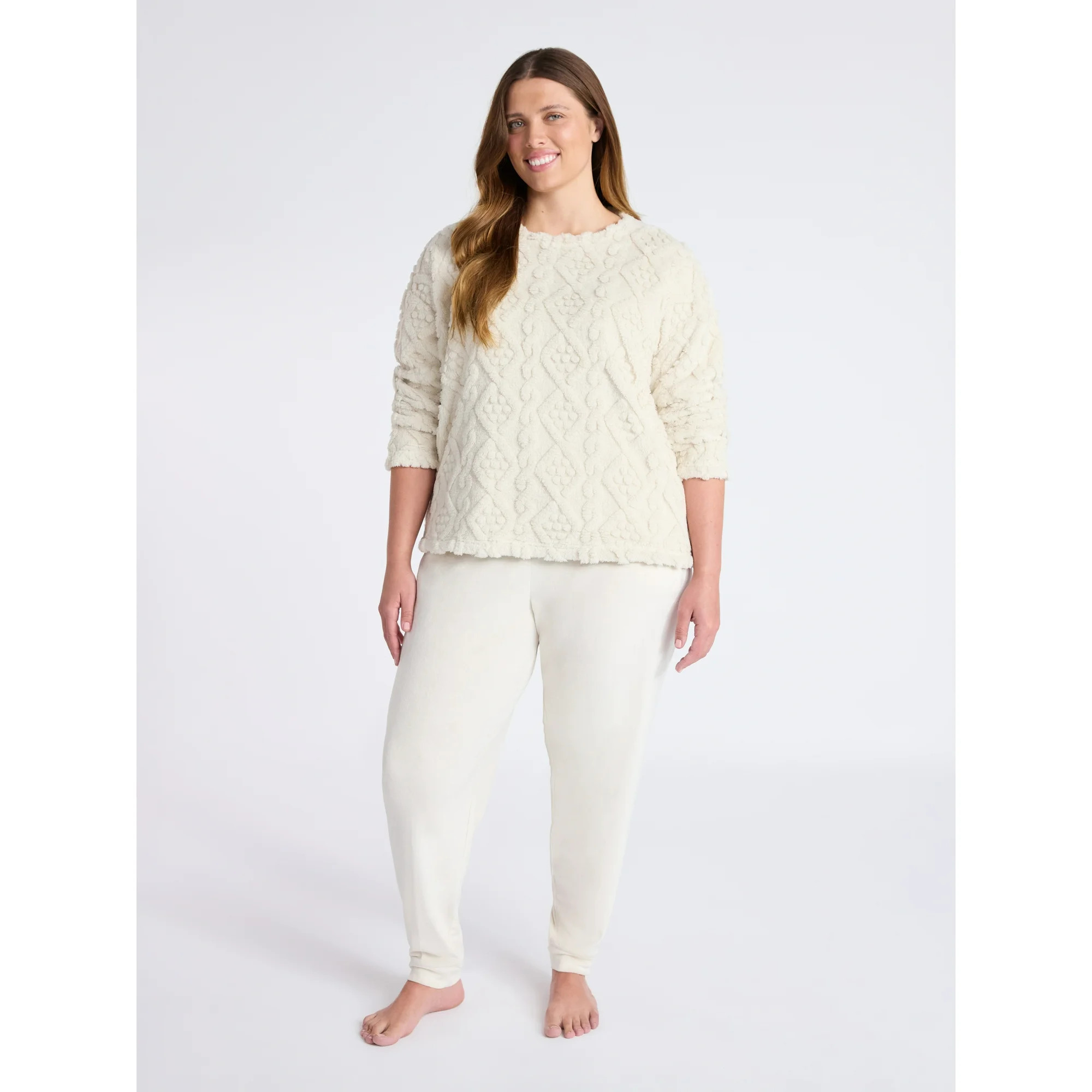 Joyspun Women's Plush Long Sleeve Top and Joggers Pajama Set, 2-Piece, Size XS-3X | Walmart (US)