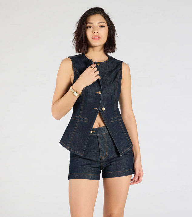 Exceptional Poise Sleeveless Button Denim Vest | Windsor Stores