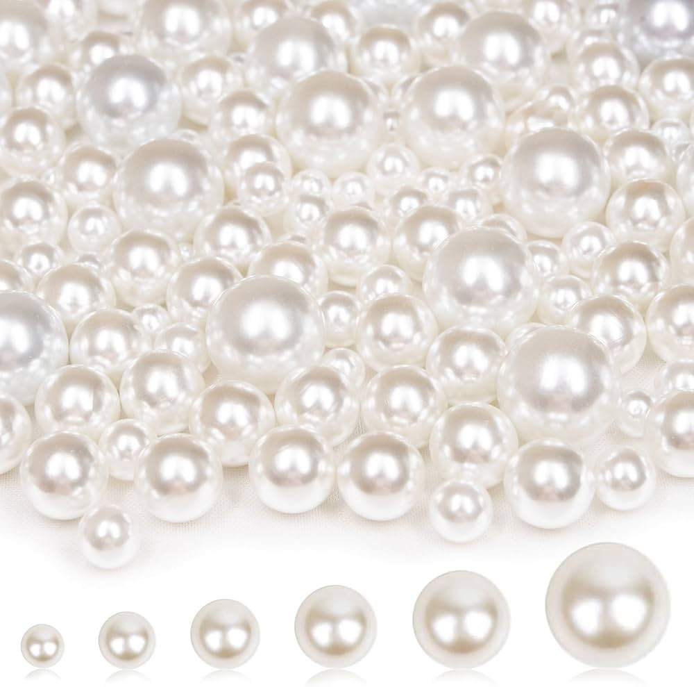 2000PCS Pearls for Crafting, Ivory No Hole Beads for Centerpieces Vases, Assorted Sizes Bulk Fake... | Amazon (US)