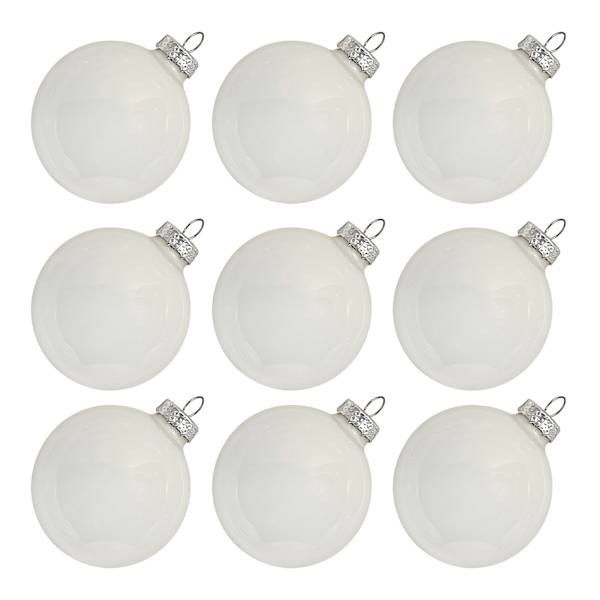 9-Count Bright White Shiny Glass Ornaments, 65mm | At Home