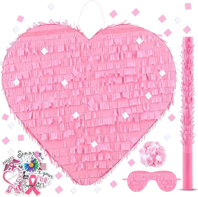 Small Pink Heart Pinata Valentine's Day Pinata with Stick Blindfold for Valentine's Day Party Fav... | Amazon (US)