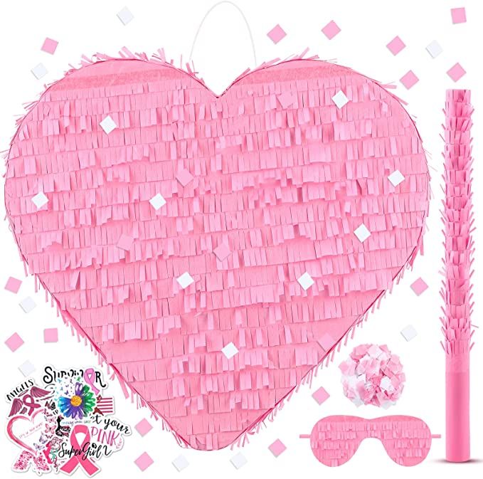 Small Pink Heart Pinata Valentine's Day Pinata with Stick Blindfold for Valentine's Day Party Fav... | Amazon (US)