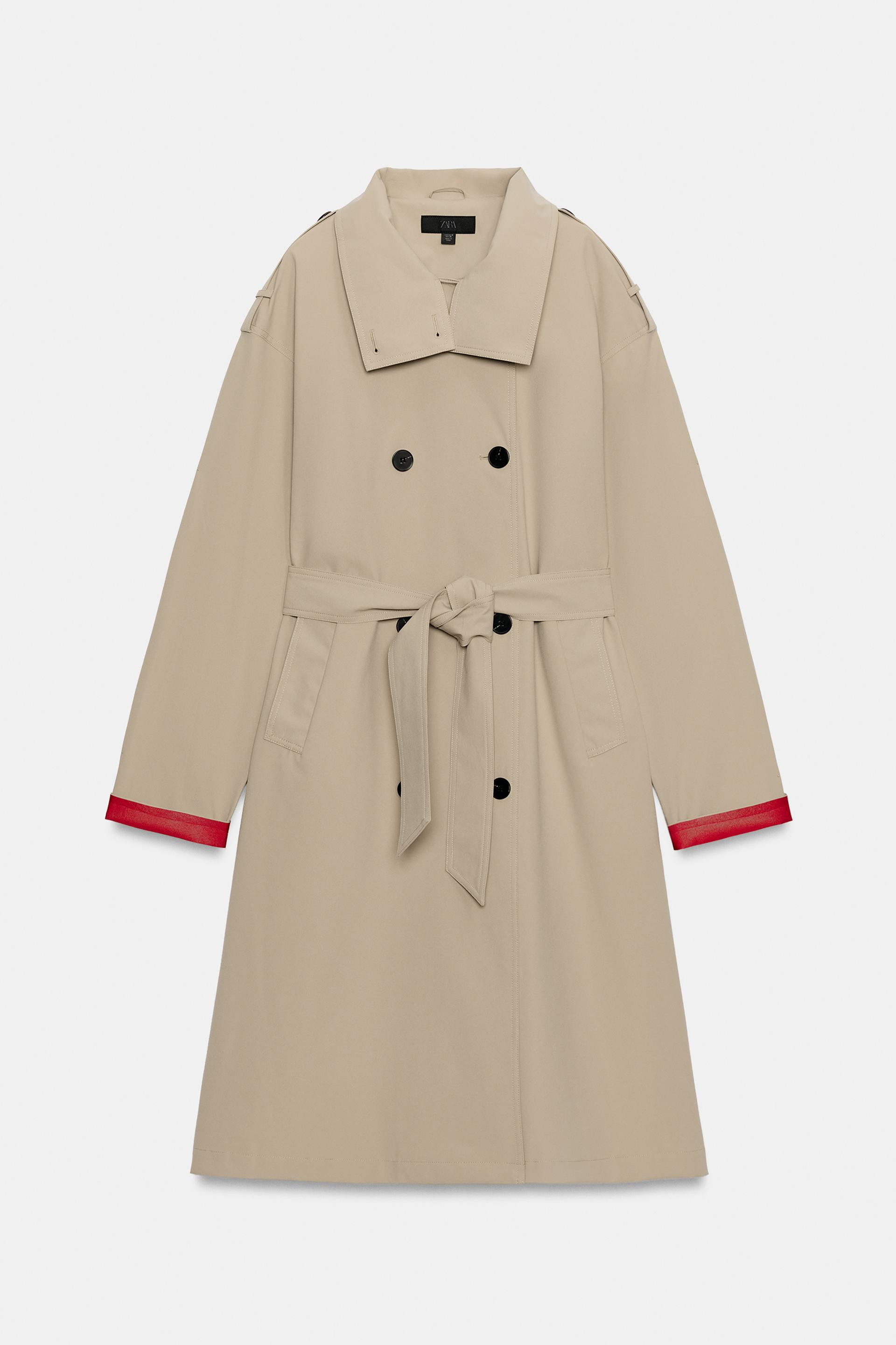 Zara - Water-Repellent Windproof Belted Trench Coat - Taupe Brown - M - Woman | Zara US