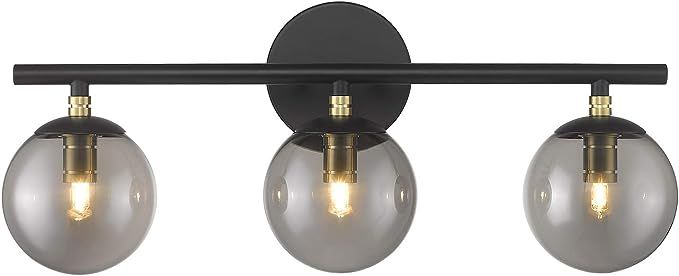 Black Vanity Light, LMS 3-Light Bathroom Light Fixtures 20.5 Inch, Black and Brass Gold Finish wi... | Amazon (US)