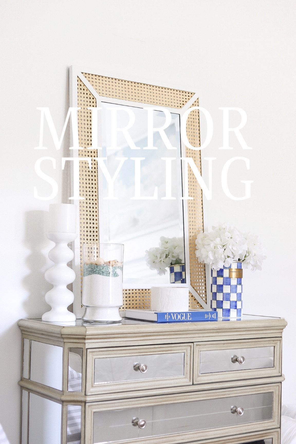 An easy way to style a dresser & make a room appear bigger - add an oversized mirror on top.
•
At first I hung the mirror horizontally, but changed for the dimensional contrast of being vertical resting on top of the dresser. I love that you can see the cloud canvas in the mirror and now future guests of ours can use this space as a vanity to get ready.
•
If your in a design rut go add this rattan mirror to your cart, it’s beautiful in person and very sturdy, I love the way this space transformed all because of this mirror. 

#LTKhome #LTKFind #LTKstyletip