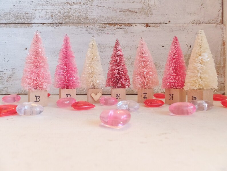 VALENTINE* "BE MINE" Tree Set of 7 ~ Miniature Tier Tray Decor ~ Gift ~ 3 inches tall ~ Pink, Red... | Etsy (US)