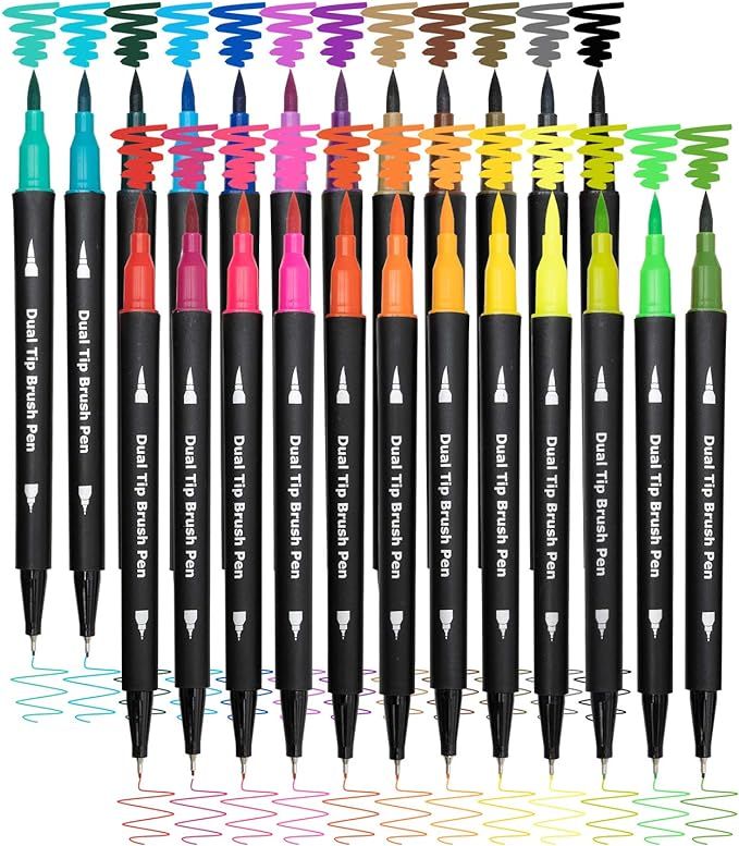 Dual Brush Marker Pens for Coloring,24 Colored Markers,Fine Point and Brush Tip Art Markers for K... | Amazon (US)