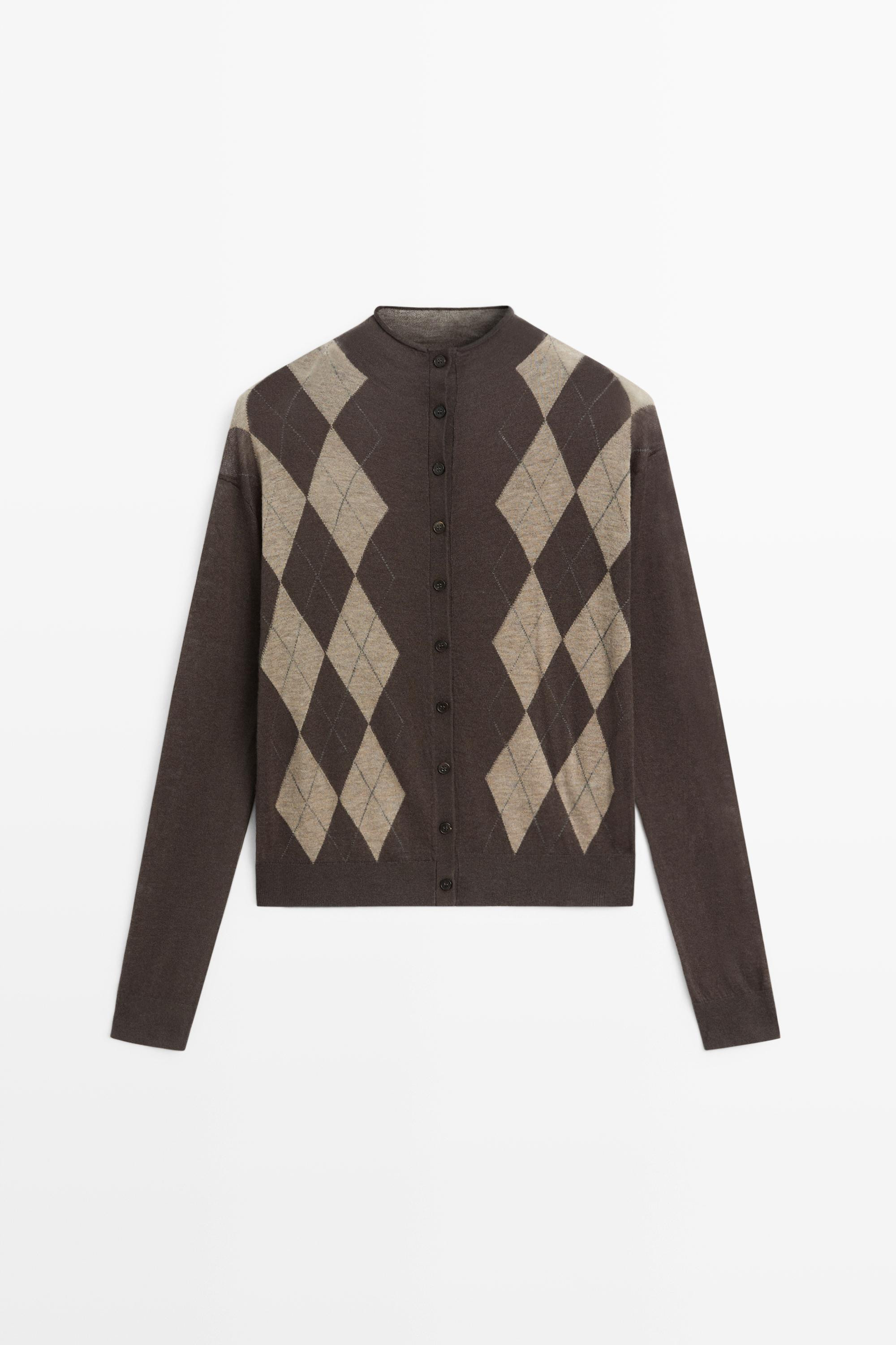 100% wool argyle knit cardigan | Massimo Dutti UK