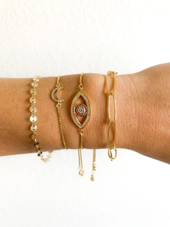 Gold Rolo Link Chain Bracelet | Adjustable Rolo Bracelet | Minimalist Bracelet | Stacking Bracele... | Etsy (US)