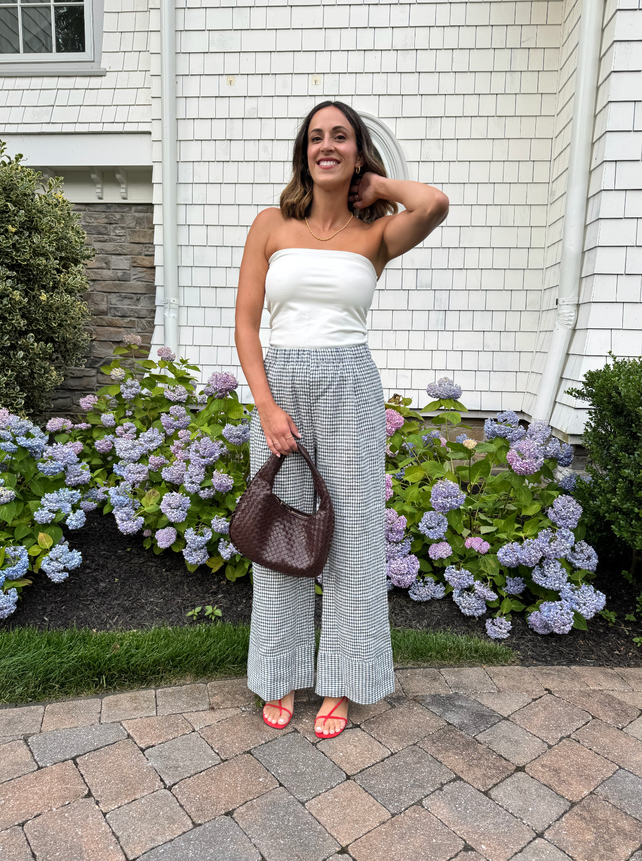 An easy summer outfit with breezy linen gingham pants and a pop of red! Perfect for summer date nights. 

 #LTKSummerEdit