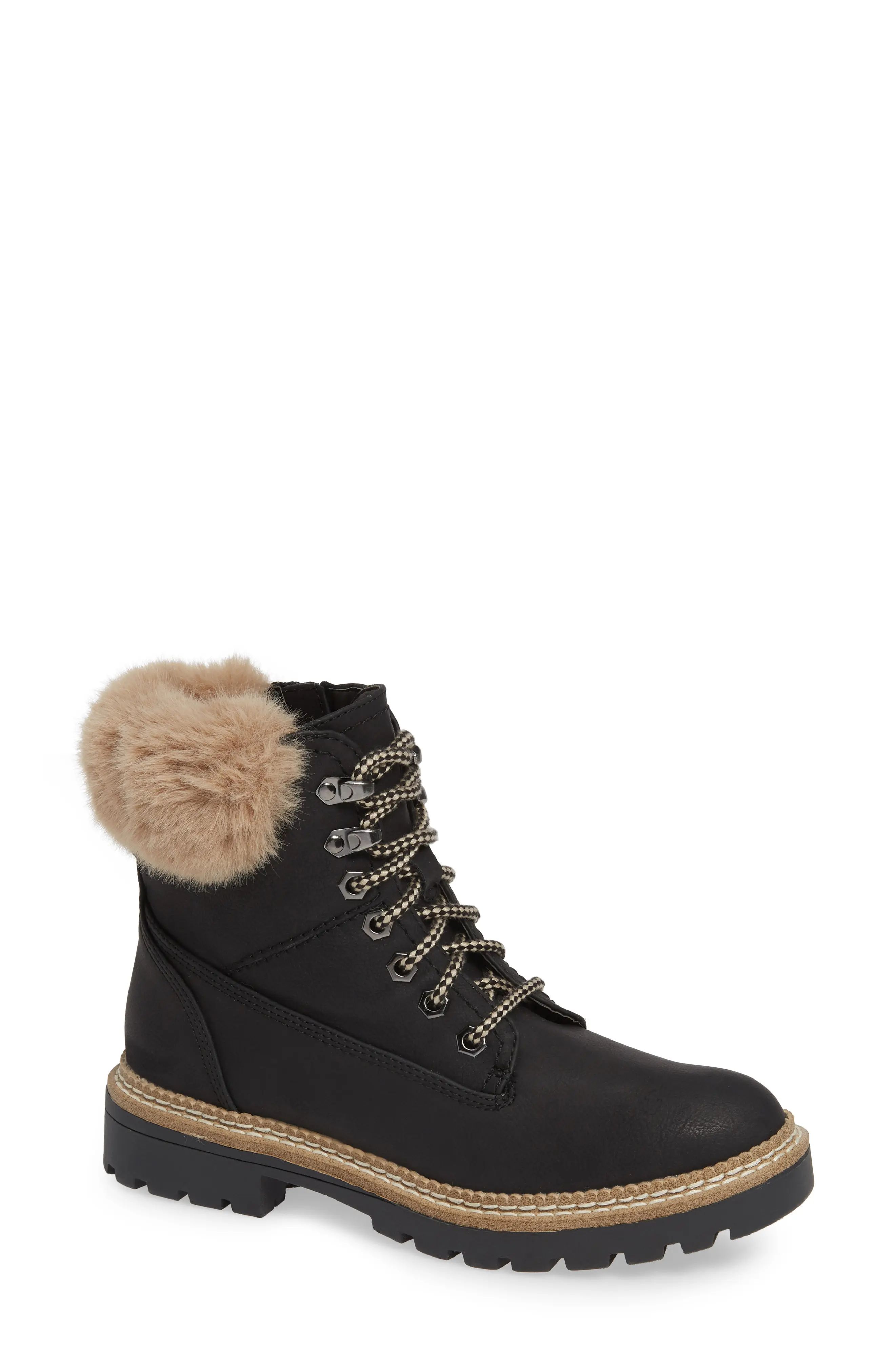 Steve Madden Alaska Lace-Up Bootie with Faux Fur Cuff (Women) | Nordstrom