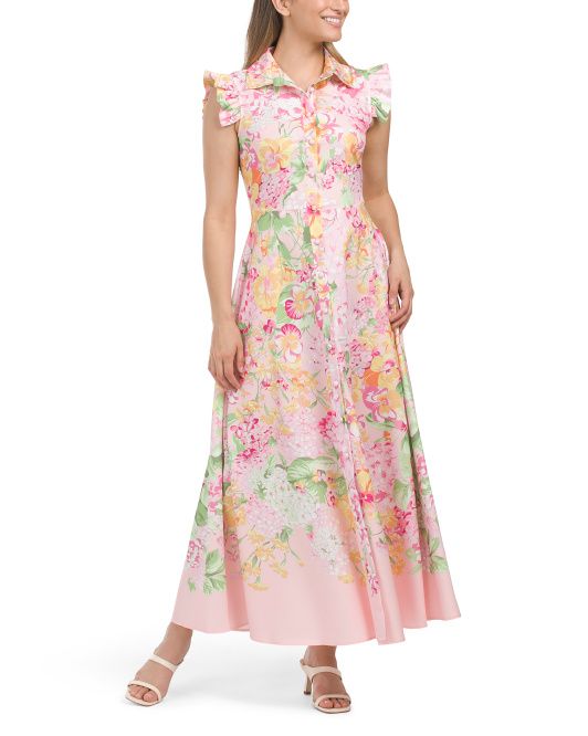 Floral Shirt Dress With Ruffle Sleeve | TJ Maxx