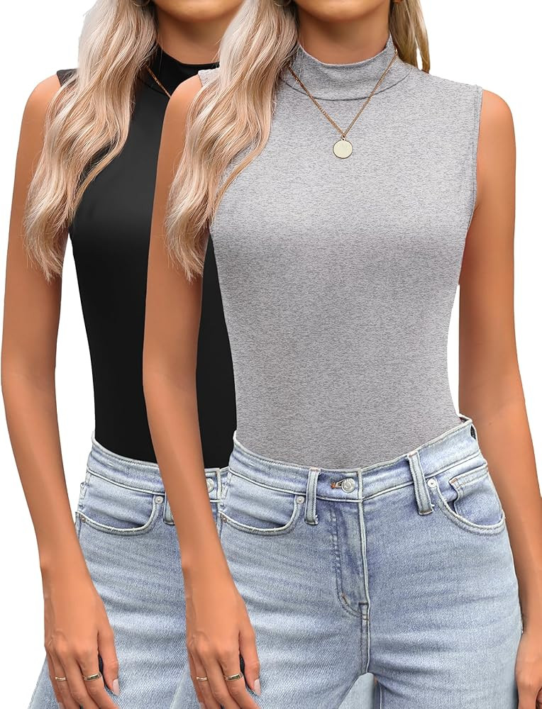 Zeagoo Womens Mock Turtleneck Tank Tops 2024 Slim Fitted Sleeveless Top Stretchy Basic Casual Lay... | Amazon (US)