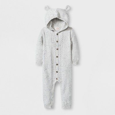 Baby Hooded Critter Sweater Romper - Cat & Jack™ Gray | Target