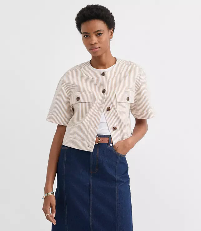 Striped Short Sleeve Jacket | LOFT