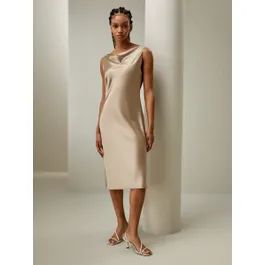 Cowl-Neck Watershine Silk Midi Dress | LilySilk