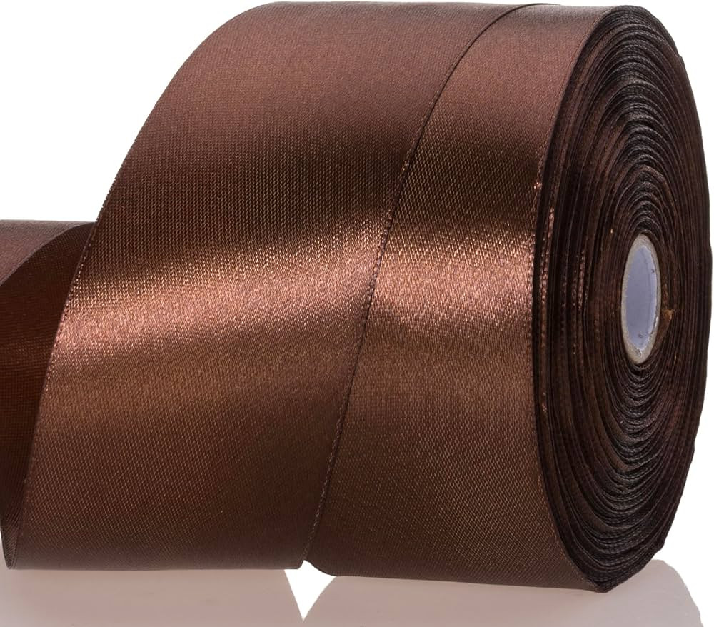 2 Inch Brown Solid Satin Ribbon, 50 Yards Craft Fabric Ribbon for Gift Wrapping Floral Bouquets W... | Amazon (US)