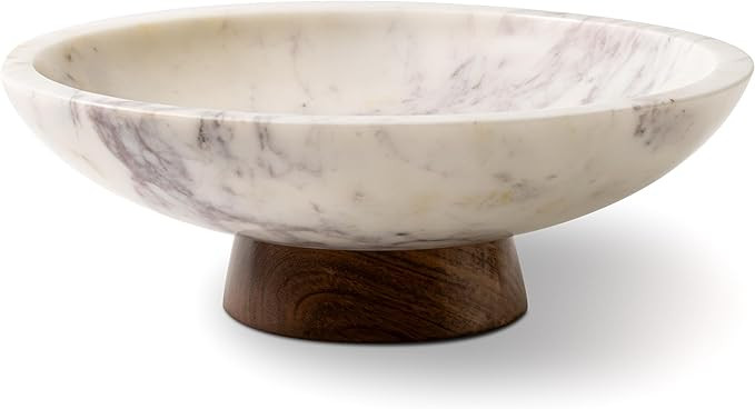 Cork & Mill Marble Decorative Bowl for Home Decor - Handcrafted Natural Stone with Acacia Wood Pe... | Amazon (US)