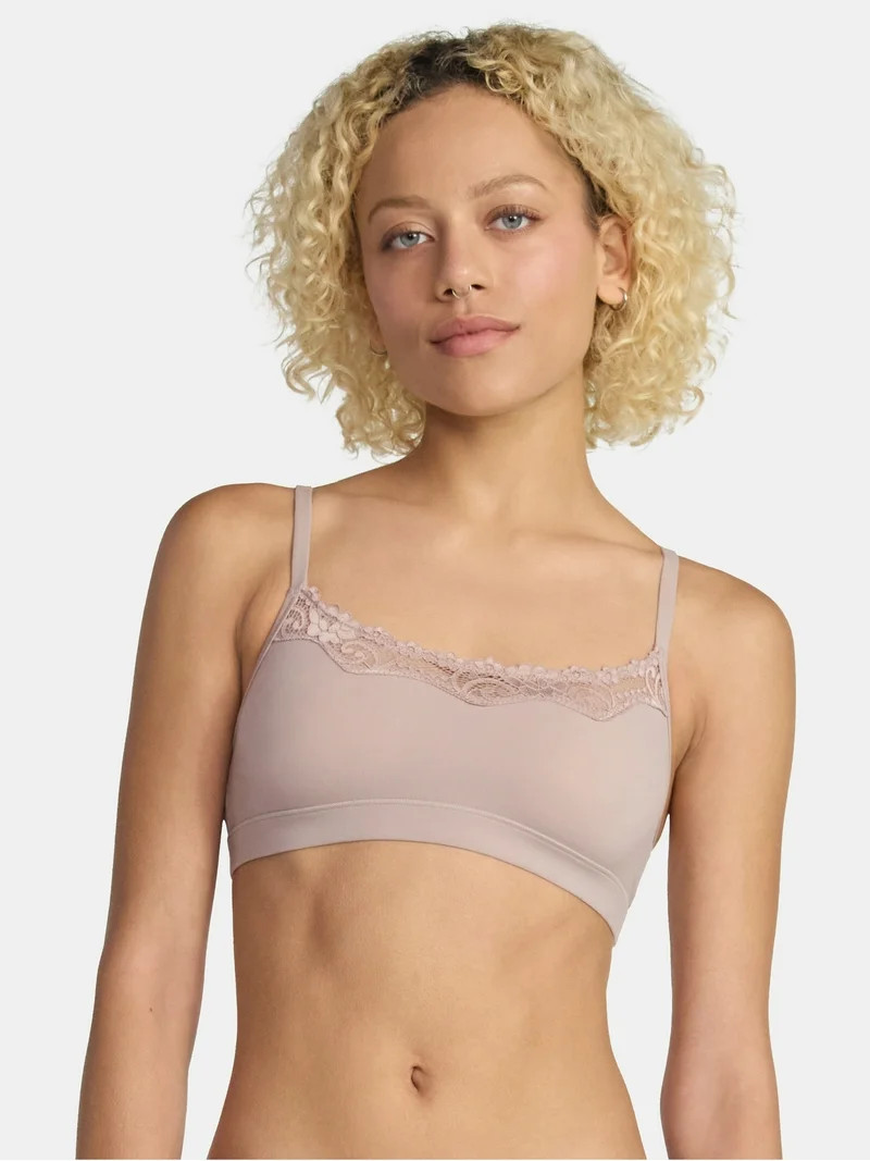 No Boundaries Fit Stretch Scoop Bralette with Lace, Women's XS-3XL | Walmart (US)