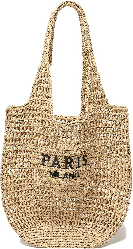 Straw Beach Bags for Women, Large Woven Tote Bag, Summer Shoulder Bag, Hobo Handbag for Vacation,... | Amazon (US)