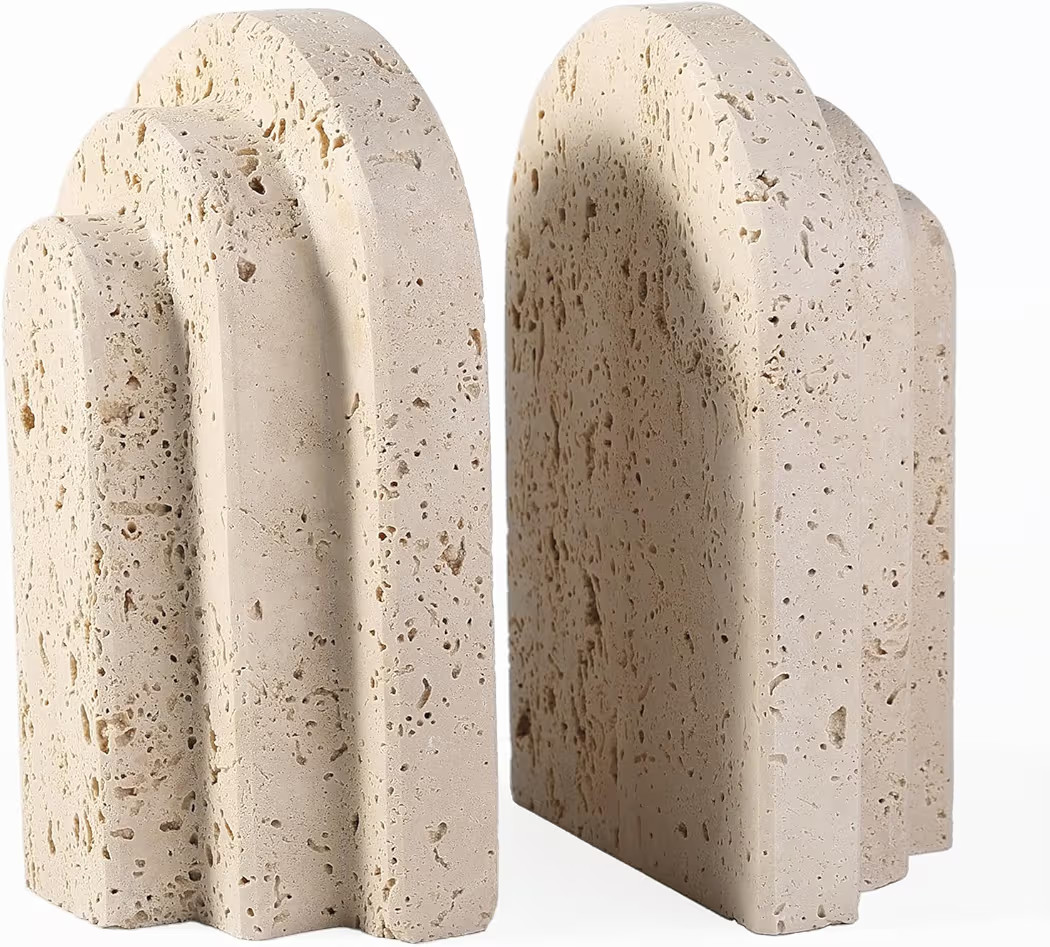 Natural Marble Book Ends - Heavy Duty Bookends for Shelves - Aesthetic Layered Arch Design Stone ... | Amazon (US)