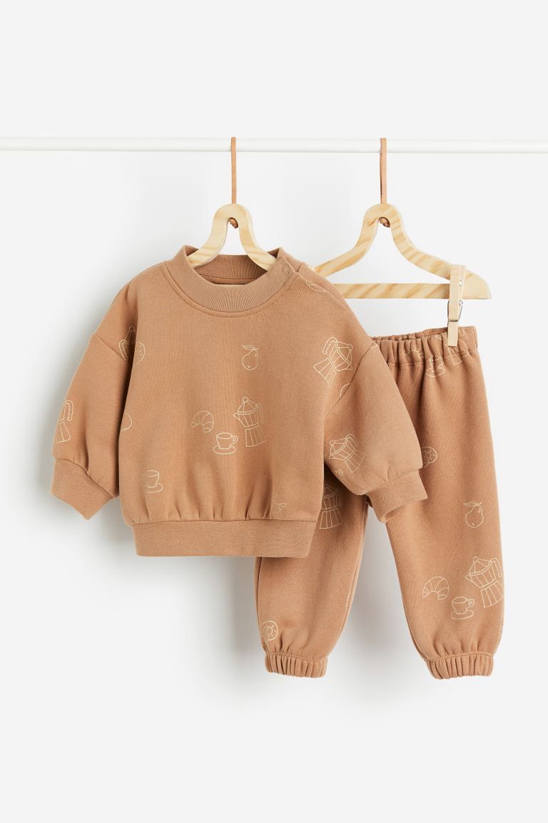 2-piece Sweatsuit - Dark beige/patterned - Kids | H&M US | H&M (US + CA)