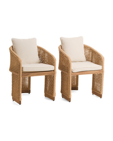 Set Of 2 31in Outdoor Wicker Dining Chairs | Polyester | Marshalls