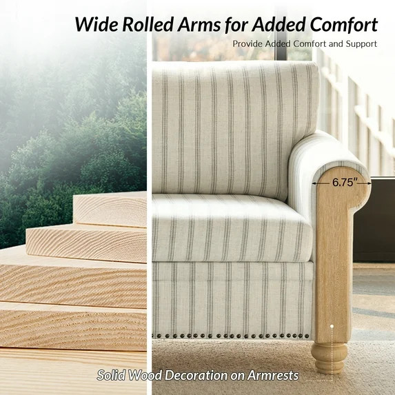 Tina's Home 81" Farmhouse 3-Seater Sofa with Rolled Arms, Upholstered Striped Linen Couch with So... | Walmart (US)