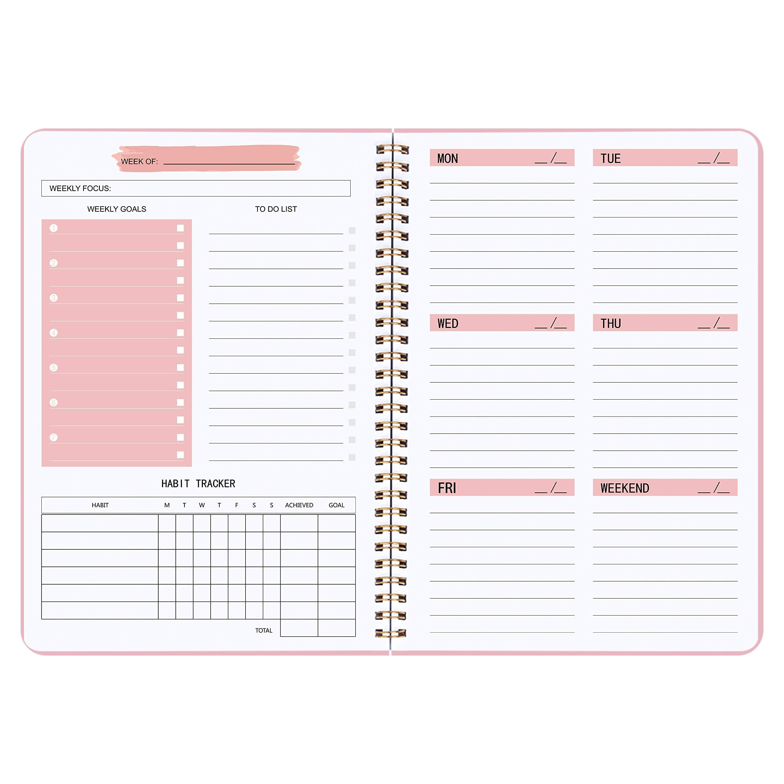 Undated Weekly Planner- Weekly Goals Notebook, A5 To Do List Planner, Habit Tracker Journal with ... | Amazon (US)