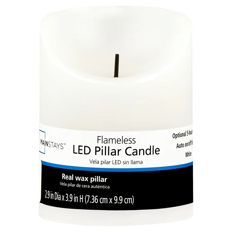 Mainstays Unscented Flameless LED Pillar Candle, White, 3 x 4 in | Walmart (US)