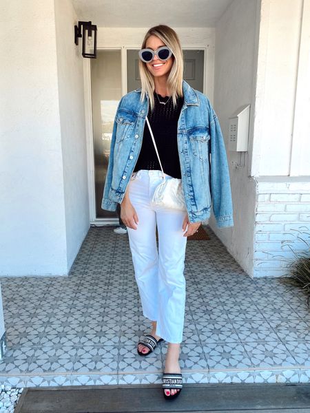 Oversized denim jacket and white jeans for a spring casual outfit  

#LTKSeasonal #LTKstyletip #LTKunder100