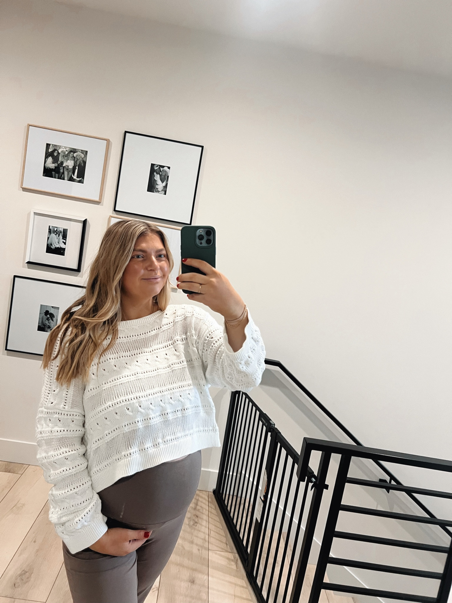 Comfy bump fit of the day🎀🤍leggings are non maternity & would be perfect for postpartum lounging 

#LTKStyleTip #LTKMidsize #LTKBump