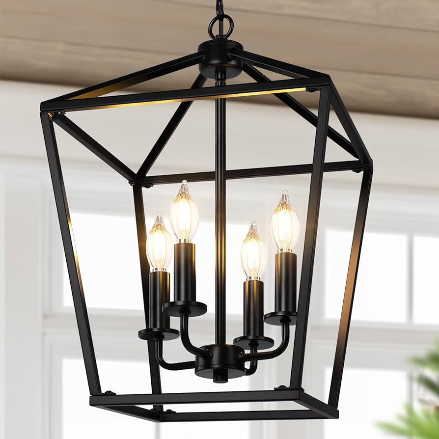BrightHome Farmhouse Chandelier 4-Light, Black Pendant Light Fixture for Kitchen Island Dining Ro... | Amazon (US)