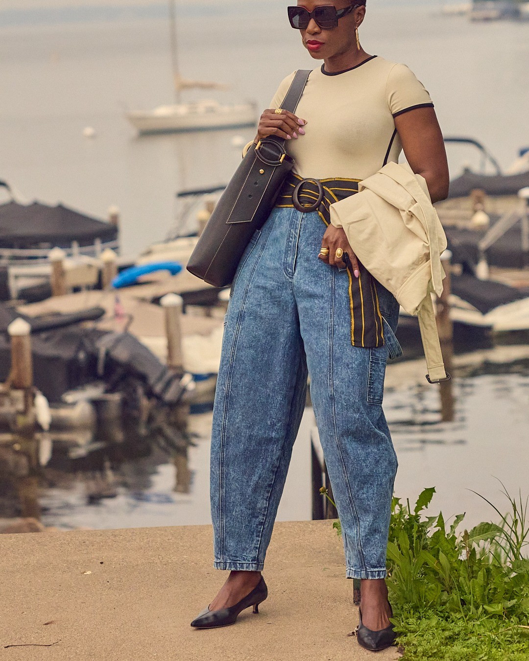 Barrel jeans with a bodysuit and cropped trench coat outfit 💙 blue jeans looks, comfy kitten heels, M.Gemi, Amazon fashion, Banana Republic, Cuyana, large leather tote, Spring Summer elevated casual style, neutral looks

#LTKootd #LTKOver40 #LTKTall