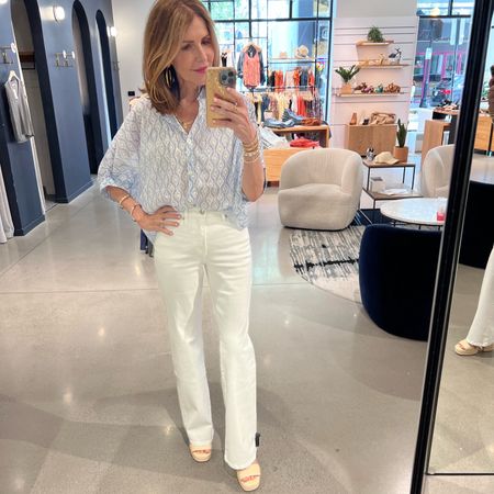 Sharing this look from Evereve New Arrivals. These Good American white jeans are so flattering and I love this lightweight blue & white top. Paired this look with these raffia platform sandals. 

Evereve new arrivals, Evereve summer outfit, white wide legged jeans, raffia platform sandals, summer white jeans outfit

#LTKstyletip #LTKshoecrush #LTKunder100