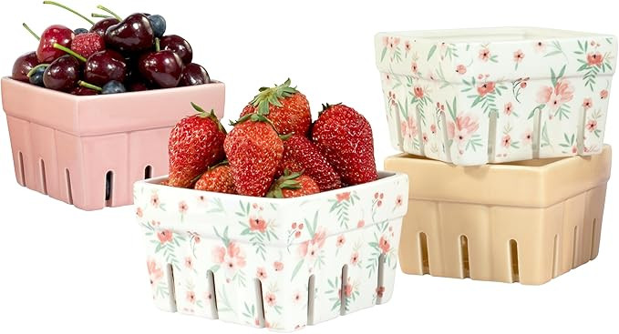AELS Ceramic Berry Basket, Farmhouse Fruit Bowl Container for Fruit & Vegetables, Farmers Market,... | Amazon (US)