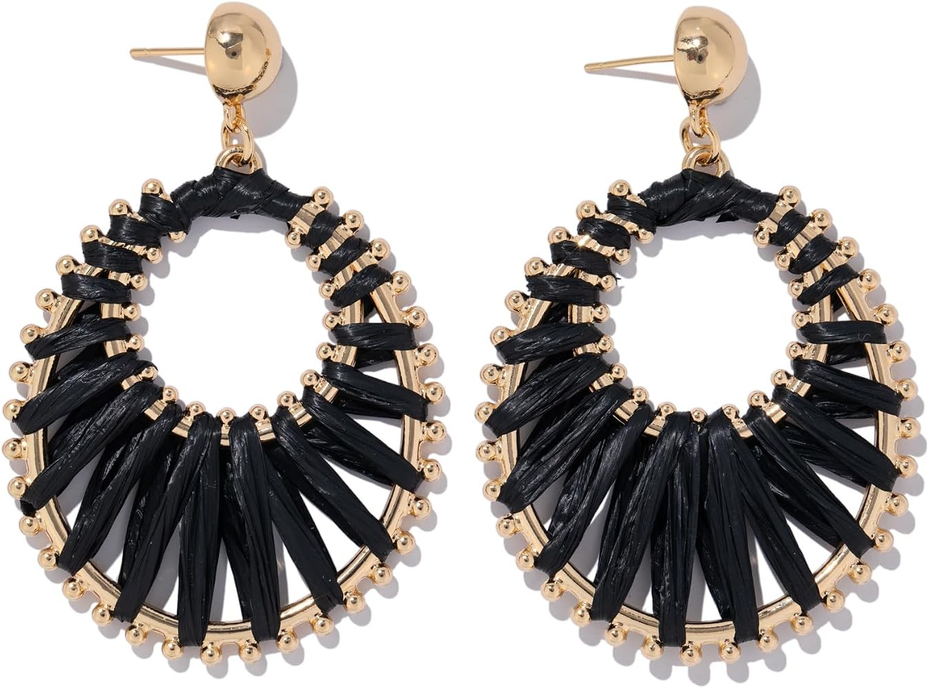 Gold Raffia Dangle Drop Earrings Boho Statement Summer Beach Fun Jewelry | Amazon (US)