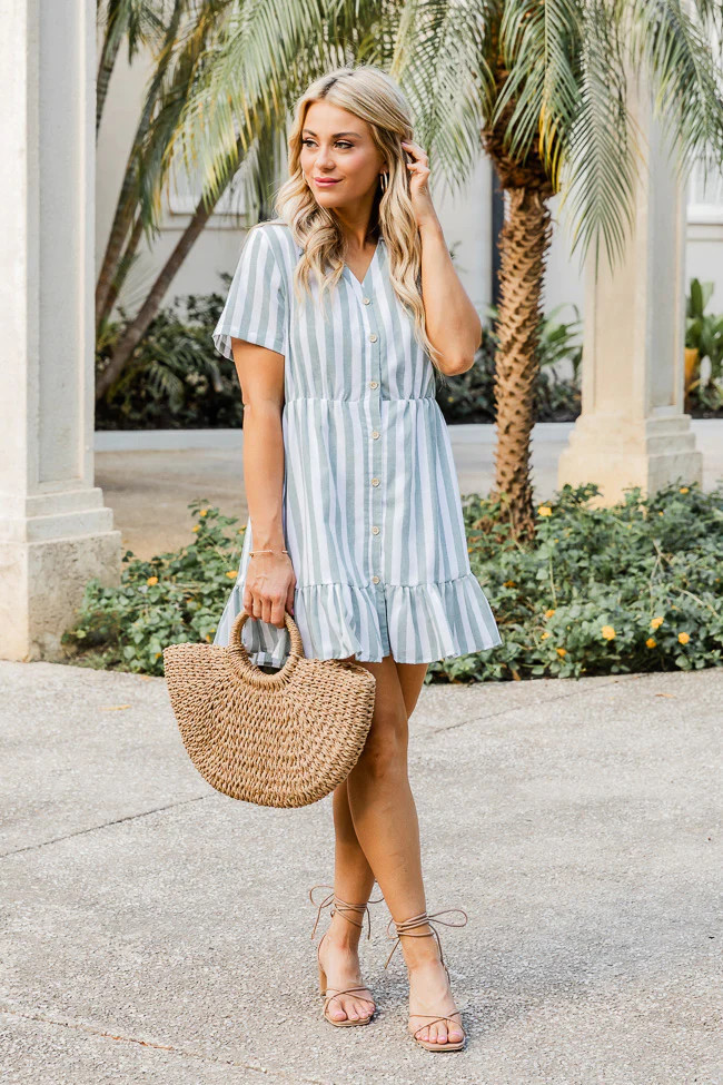 Let It Be Green Stripe Button Up Mini Dress FINAL SALE | Pink Lily
