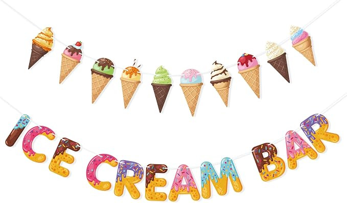 VILIFEVER Ice Cream Bar Banner Garland Ice Cream Party Decorations | Amazon (US)