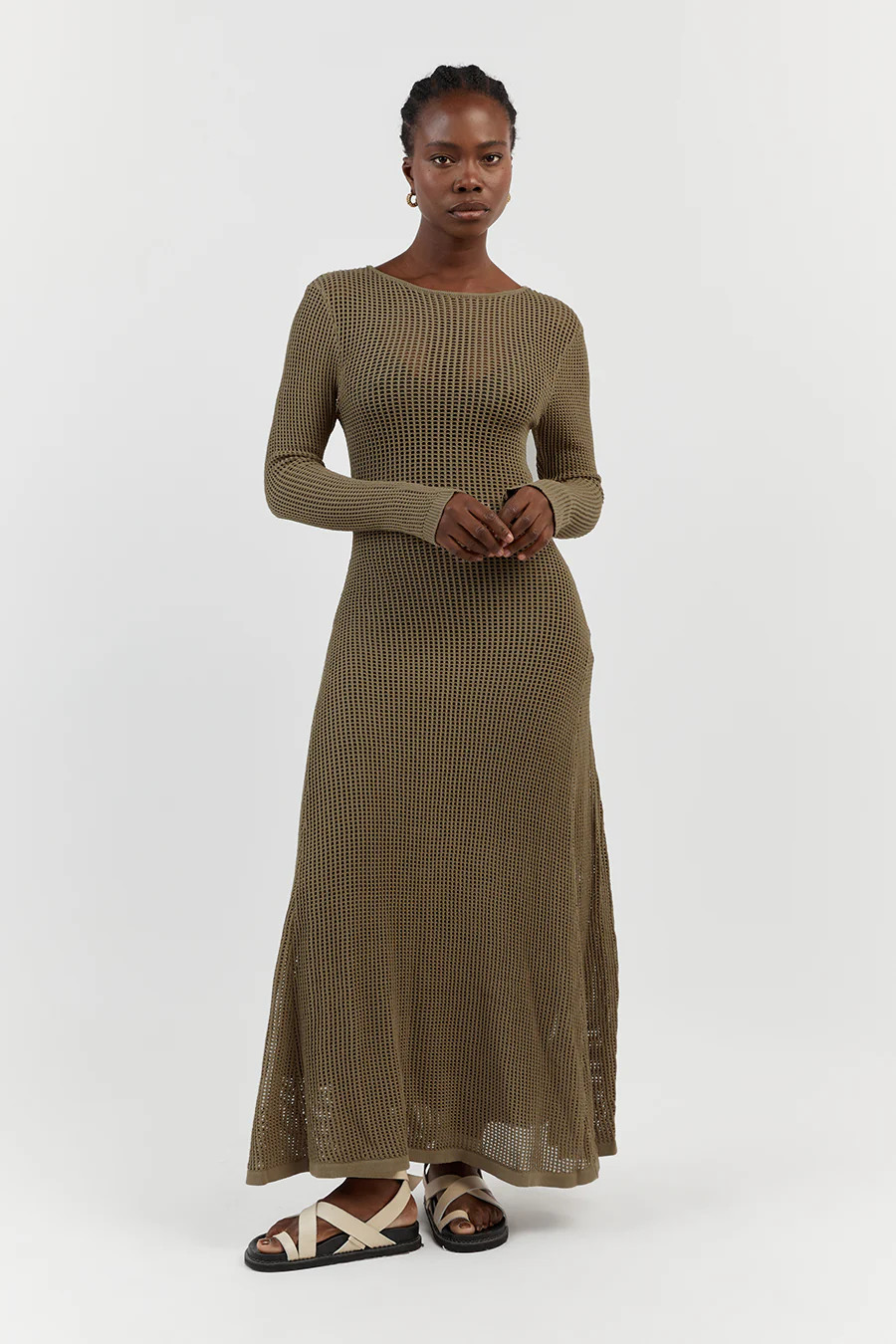OPHELIA MOSS LONG SLEEVE CROCHET MAXI DRESS | DISSH