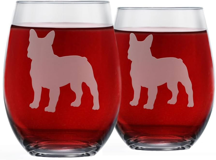 Greenline Goods French Bulldog Stemless Wine Glasses (Set of 2) - Unique for Dog Lovers - Etched ... | Amazon (US)