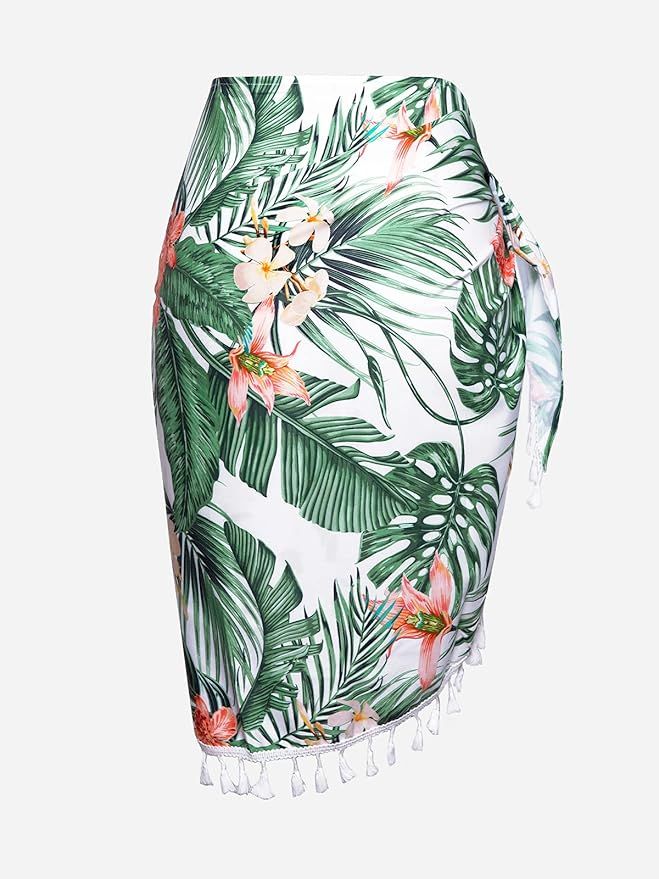 CUPSHE Women's Sarongs Wrap Skirt Tropical Print Tassel Tie Side Beach Cover Up | Amazon (US)