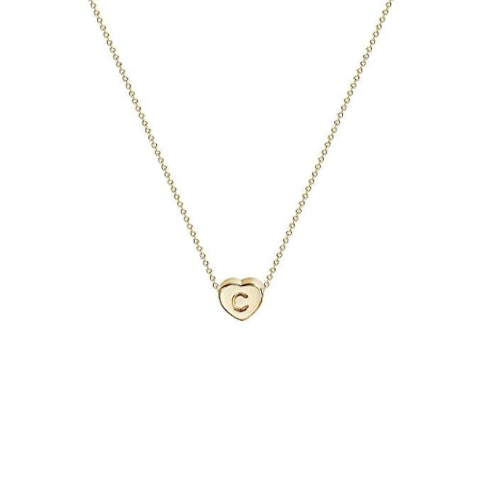 Tiny Gold Initial Heart Necklace-14K Gold Filled Handmade Dainty Personalized Letter Heart Choker Ne | Amazon (US)