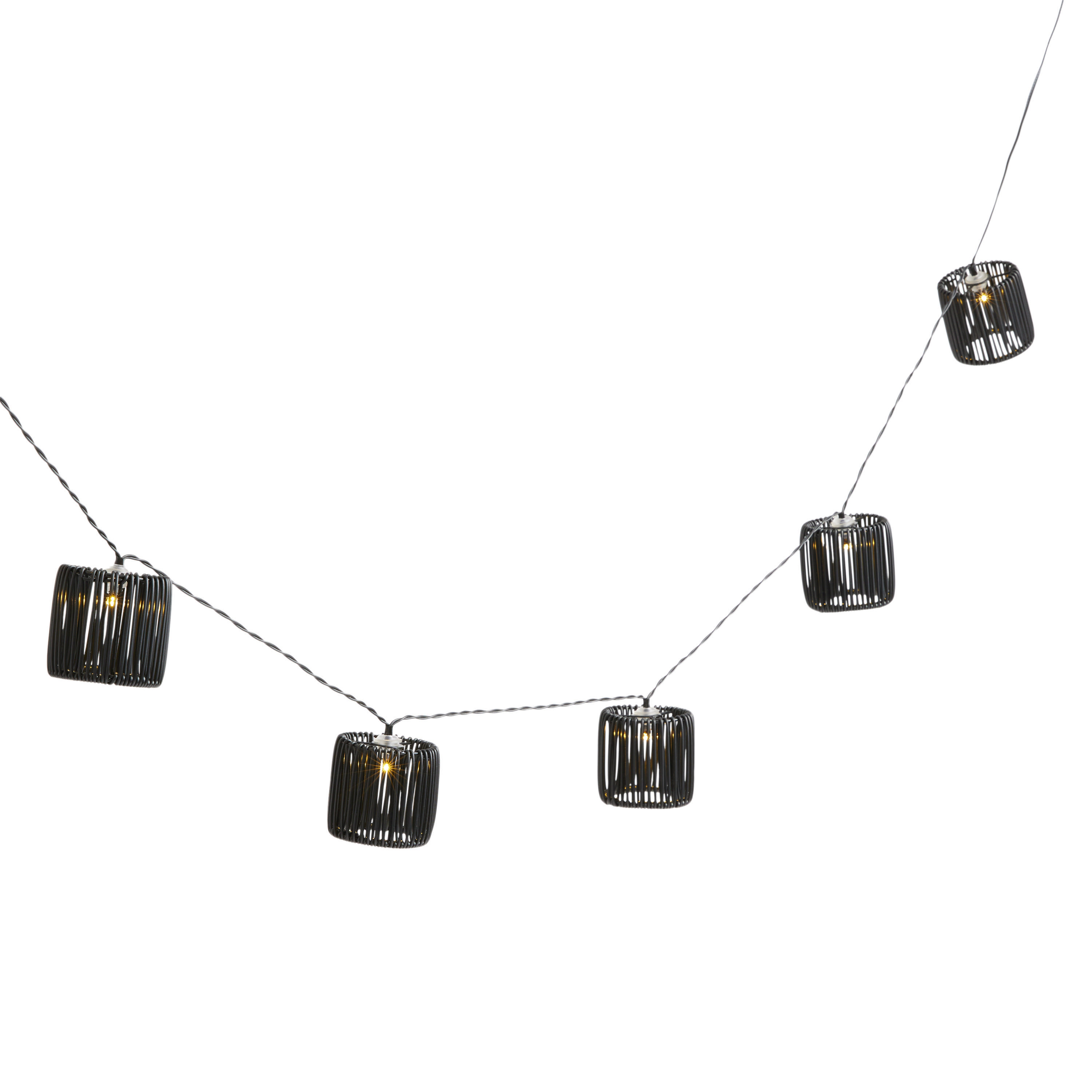 Black Faux Rattan Cylinder 10 Bulb Solar LED String Lights | World Market