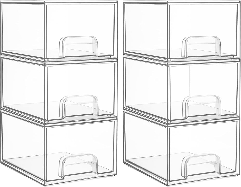 Vtopmart 6 Pack Clear Stackable Storage Drawers, 4.4'' Tall Acrylic Bathroom Makeup Organizer,Pla... | Amazon (US)