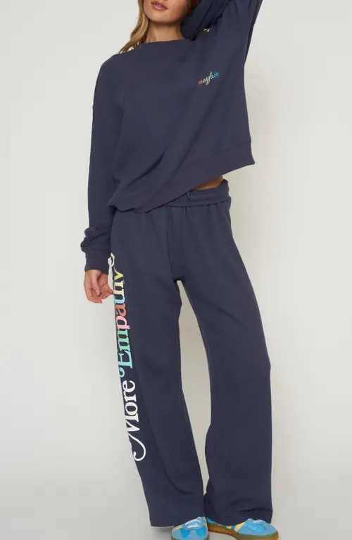 THE MAYFAIR GROUP World Needs Empathy Waffle Knit Fleece Graphic Sweatshirt in Navy Blue at Nordstrom, Size Small/medium | Nordstrom