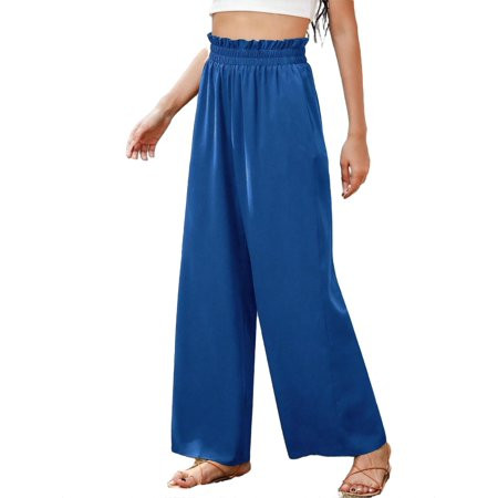 Casual Solid Print Wide Leg Royal Blue Women Pants (Women s) | Walmart (US)
